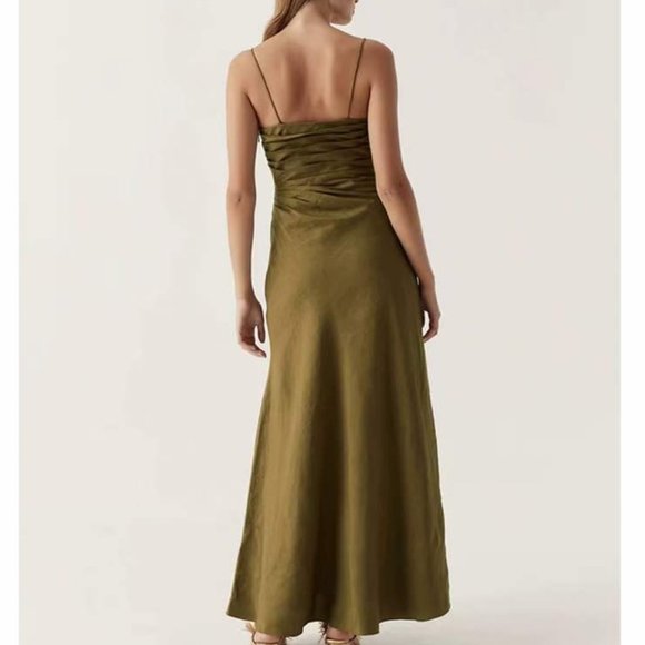 Aje Clarice Draped Maxi Dress AU10/US6 Deep Olive - Picture 2 of 7